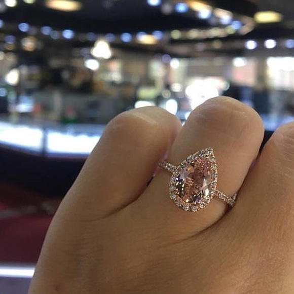 18K Rose Gold Filled Pear shape Morganite Ring - Picture 9 of 12